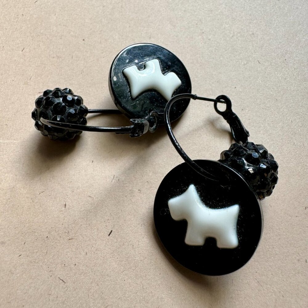 Adorable Black Celluloid Scottie Hoop Earrings